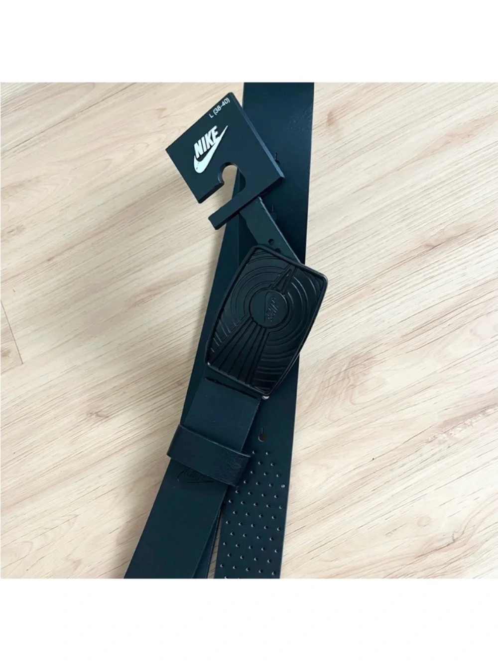 NIKE Air Jordan Golf Belt Black Faux Leather Jumpman Tread Buckle Mens L (38-40)